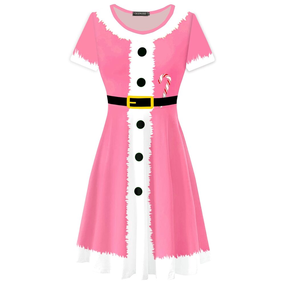1757 Christmas Mrs Claus Costume Dress Pink Santa Cute Dresses Xmas Candy